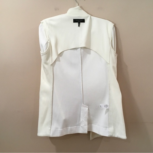 Rag&bone Sandrine Knit Blazer Womens 10 Ivory Off White Black Piping Classic New - Picture 5 of 10